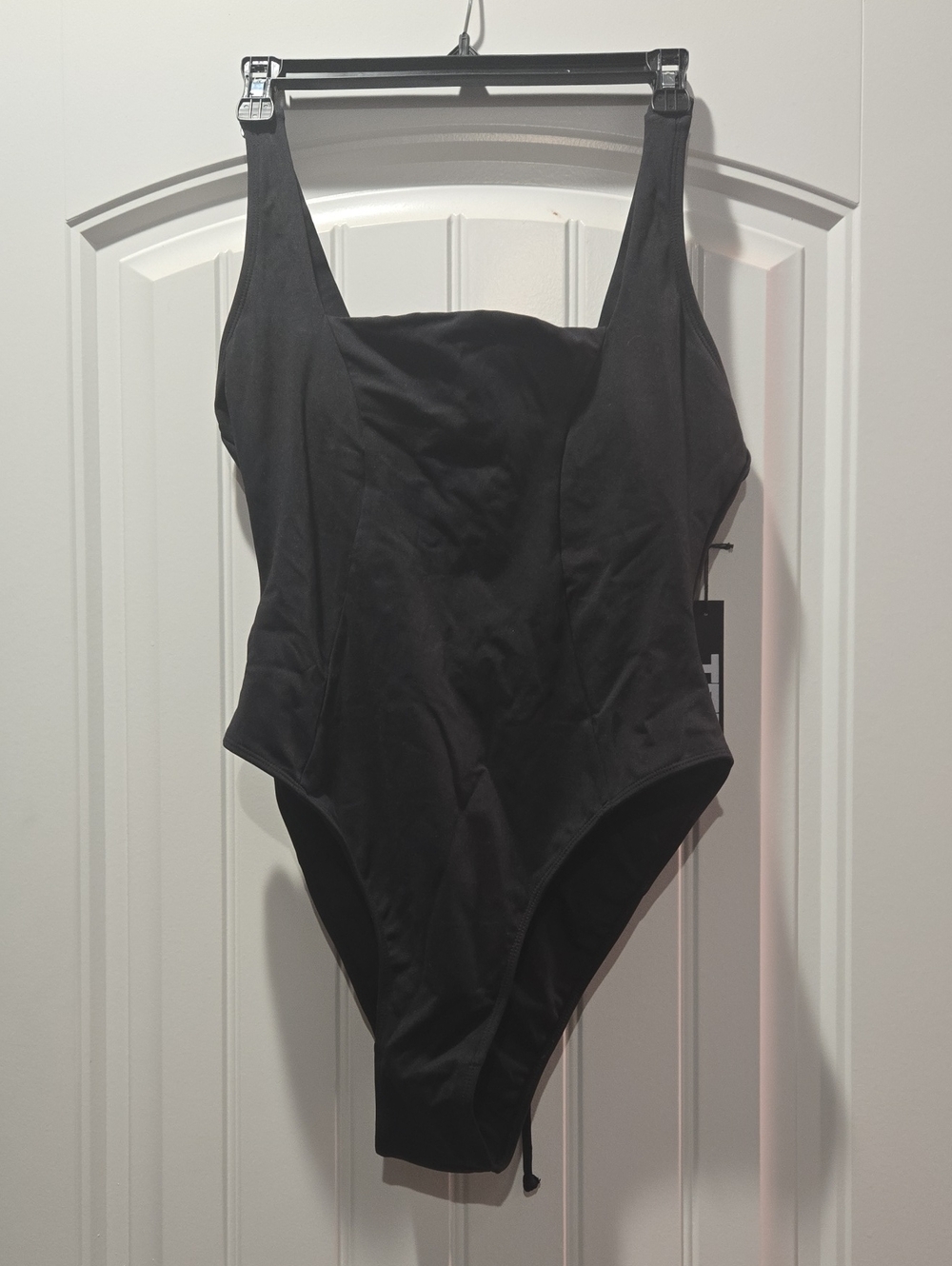 NWT TA3 Black Hi Cut Squarey One Piece Swimsuit Large reg/long
